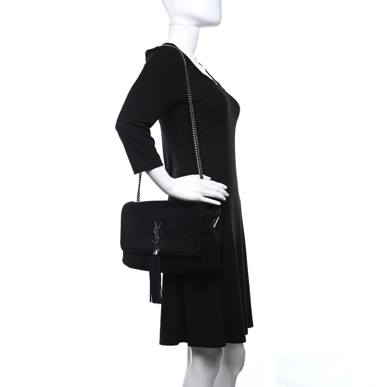 Saint Laurent Suede Monogram Medium Kate Whipstitch Shoulder Bag Black 2 of 10