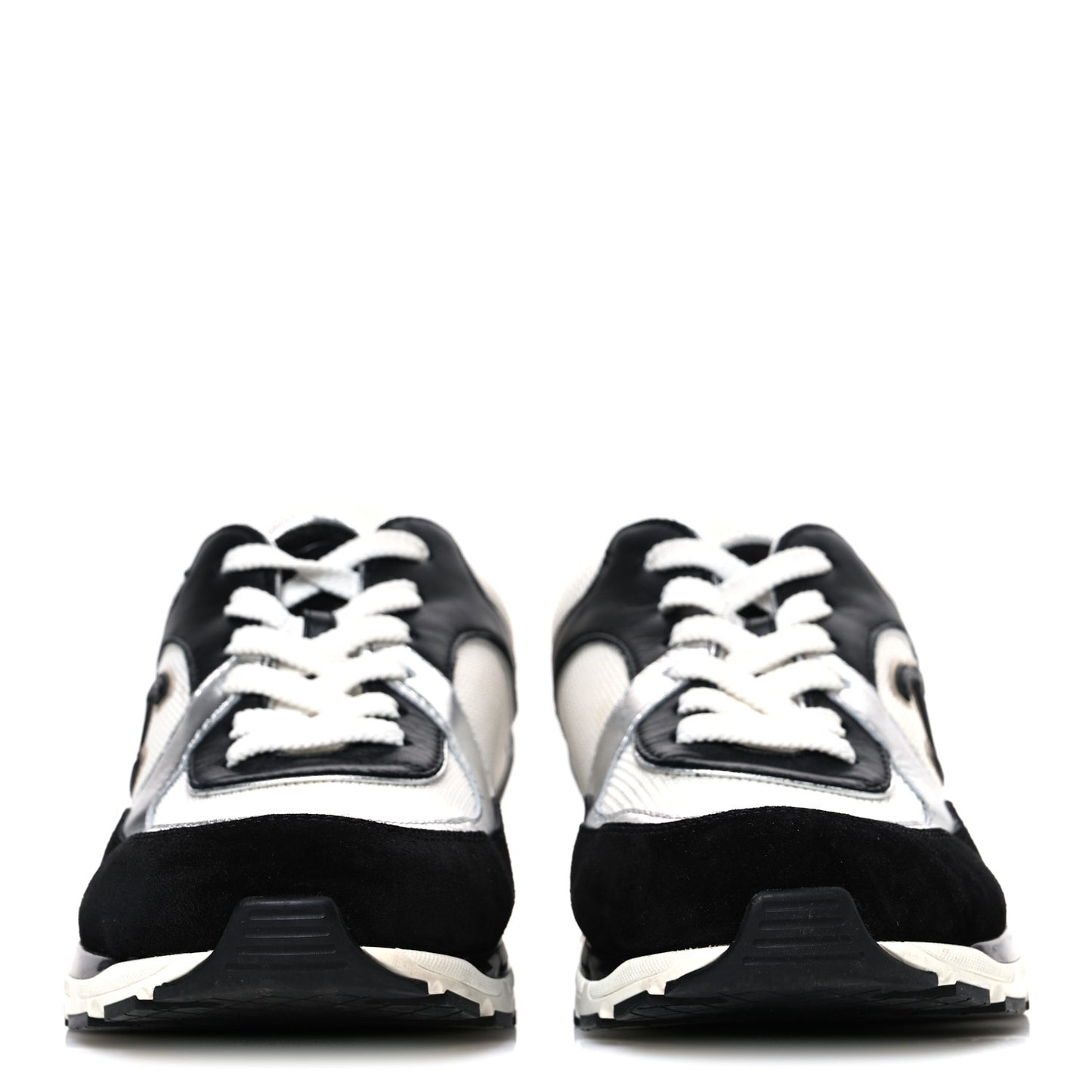 Mesh Suede Calfskin Grained Calfskin Womens CC Sneakers 39 Black White Silver