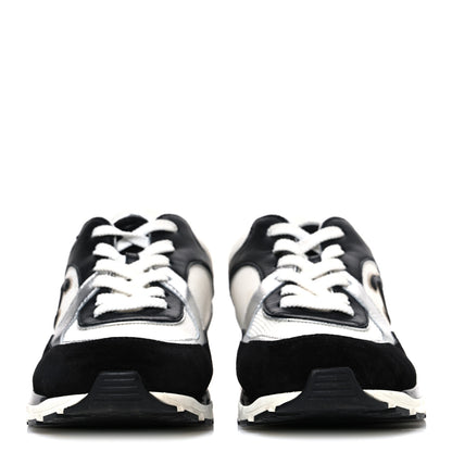 Chanel Mesh Suede Calfskin Grained Calfskin Womens CC Sneakers 39 Black White Silver 3 of 11