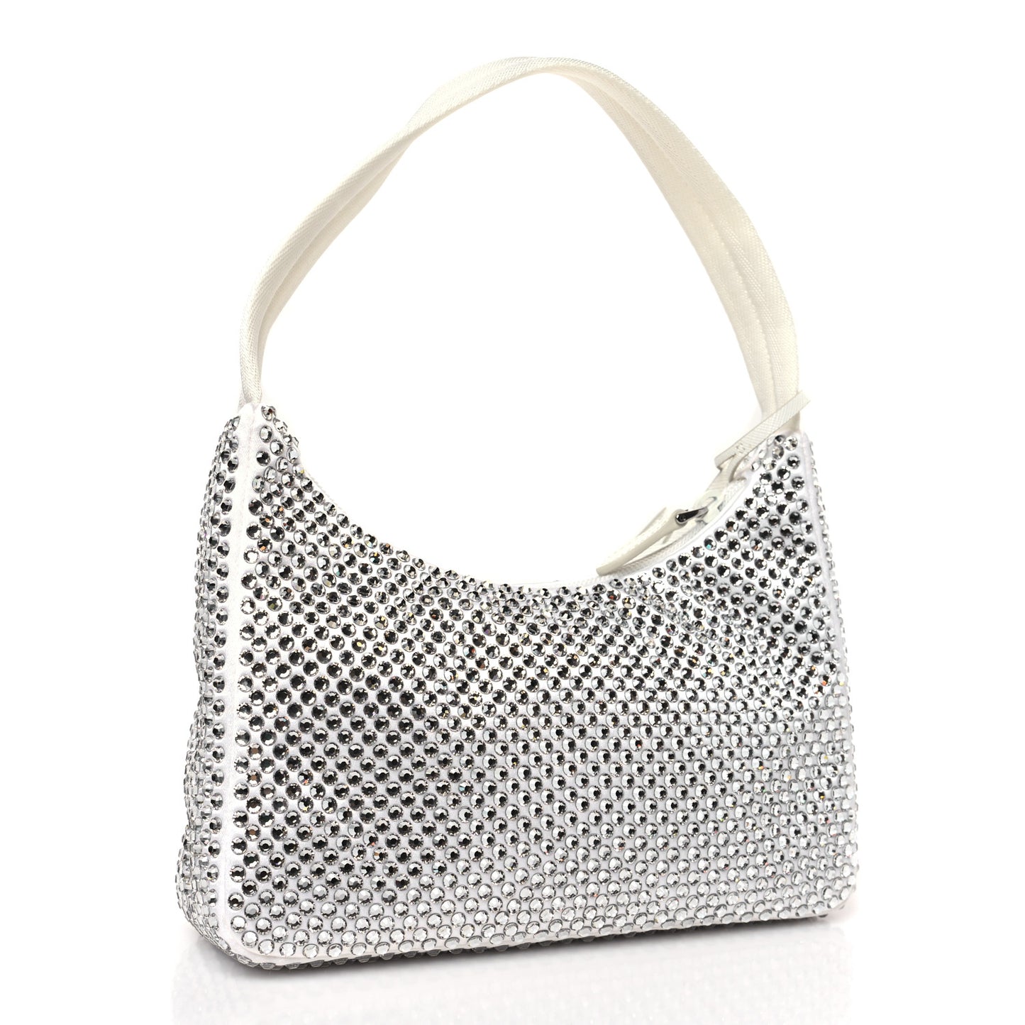 Satin Crystal Mini Re-Edition 2000 Bag White