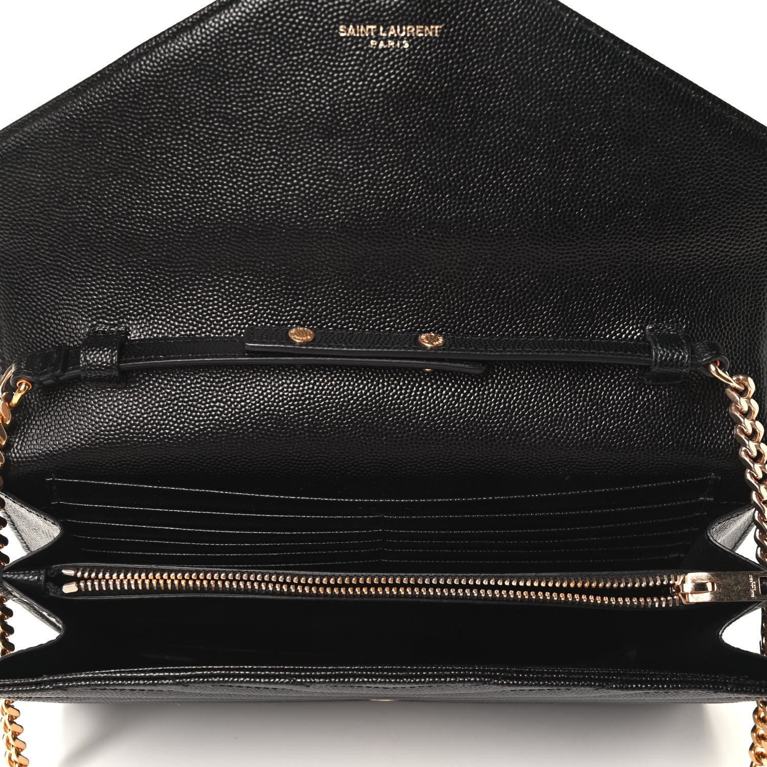 Saint Laurent Grain De Poudre Matelasse Chevron Monogram Chain Wallet Black 4 of 4