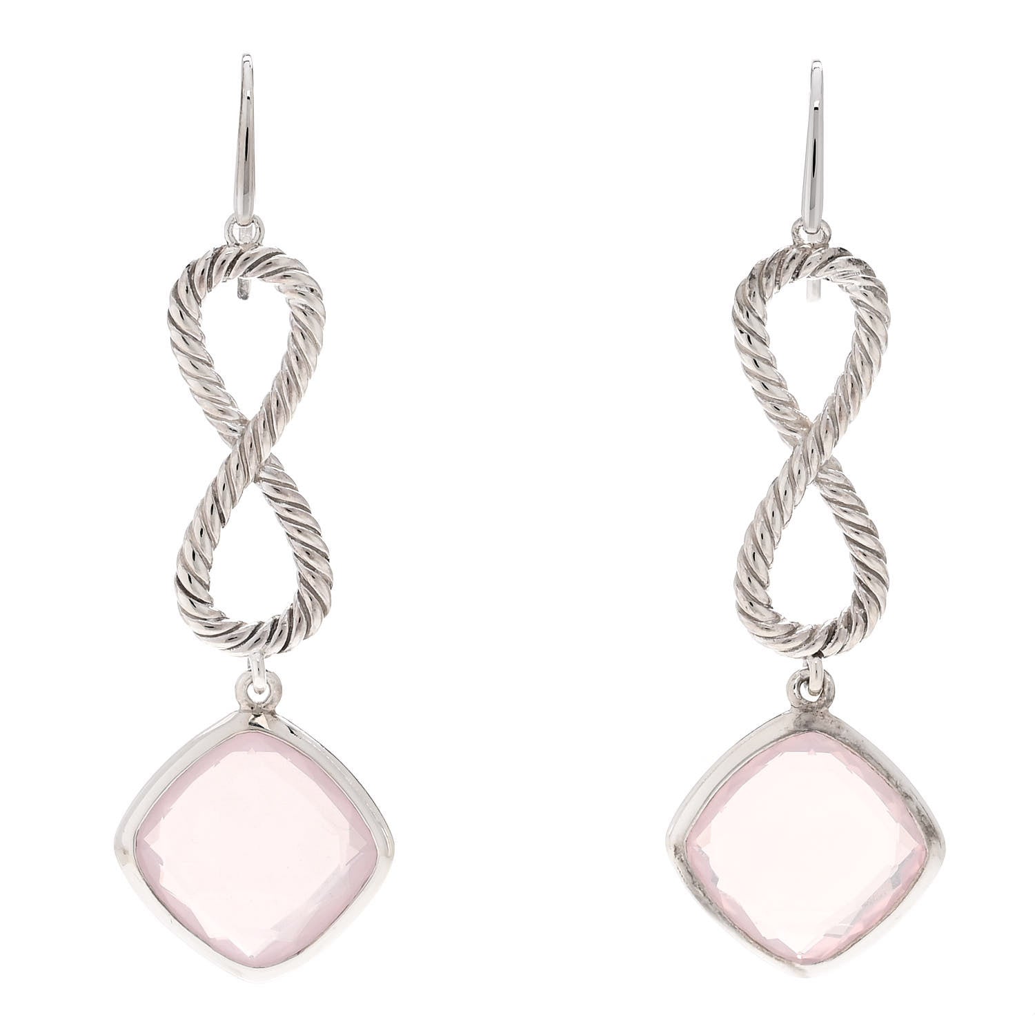 David Yurman Sterling Silver Rose Quartz Infinity Drop Earrings 1 of 4