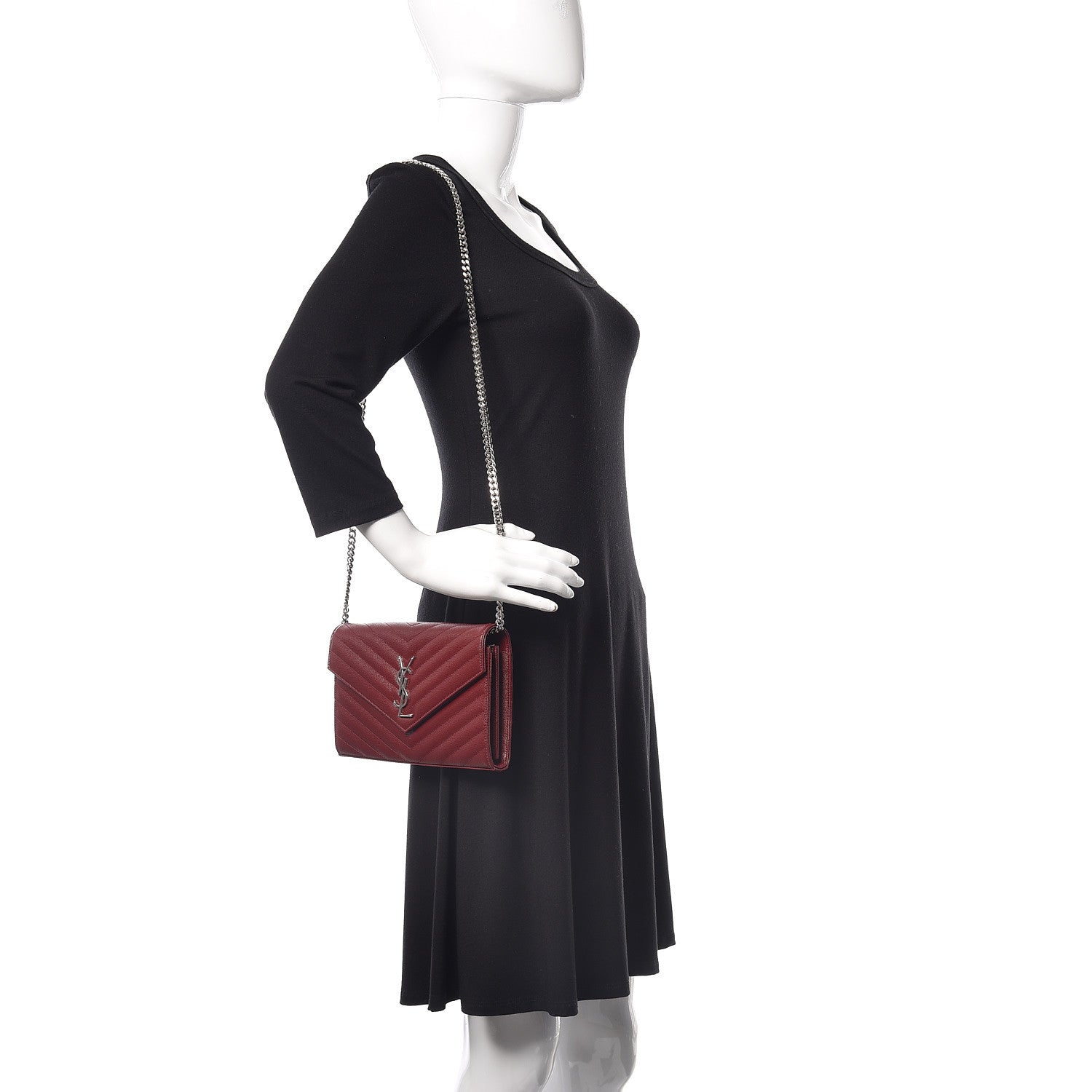 Saint Laurent Grain De Poudre Matelasse Chevron Monogram Chain Wallet Palissandre 2 of 9