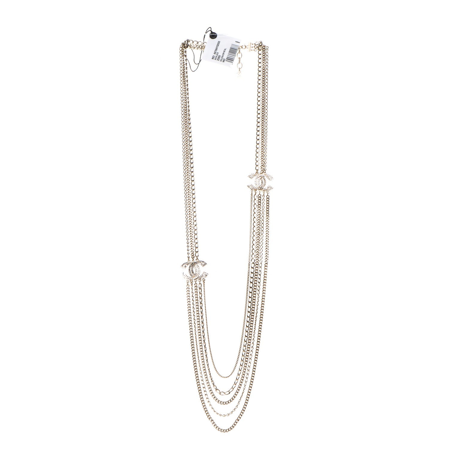 Chanel Multi Strand Chain Baguette Crystal CC Necklace Gold 3 of 5