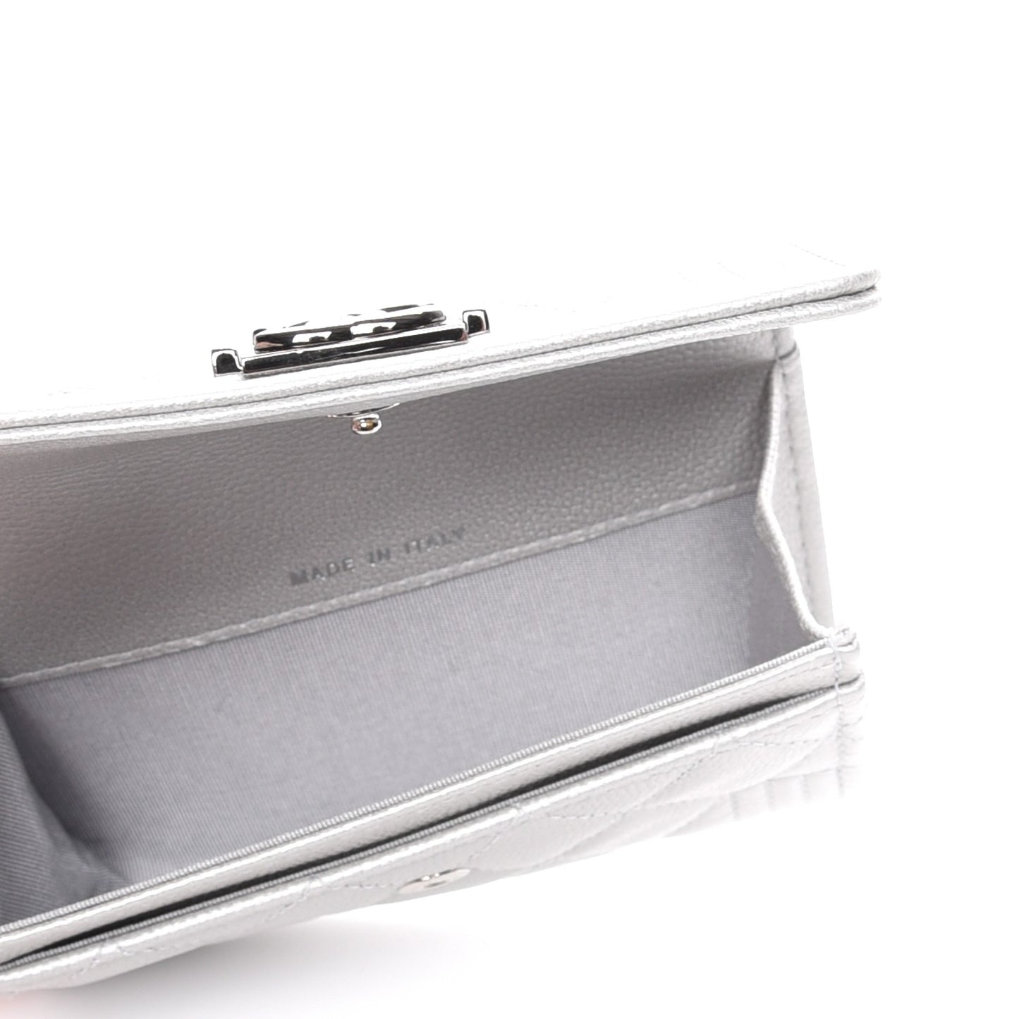 Metallic Caviar Quilted Boy Card Holder Wallet Silver