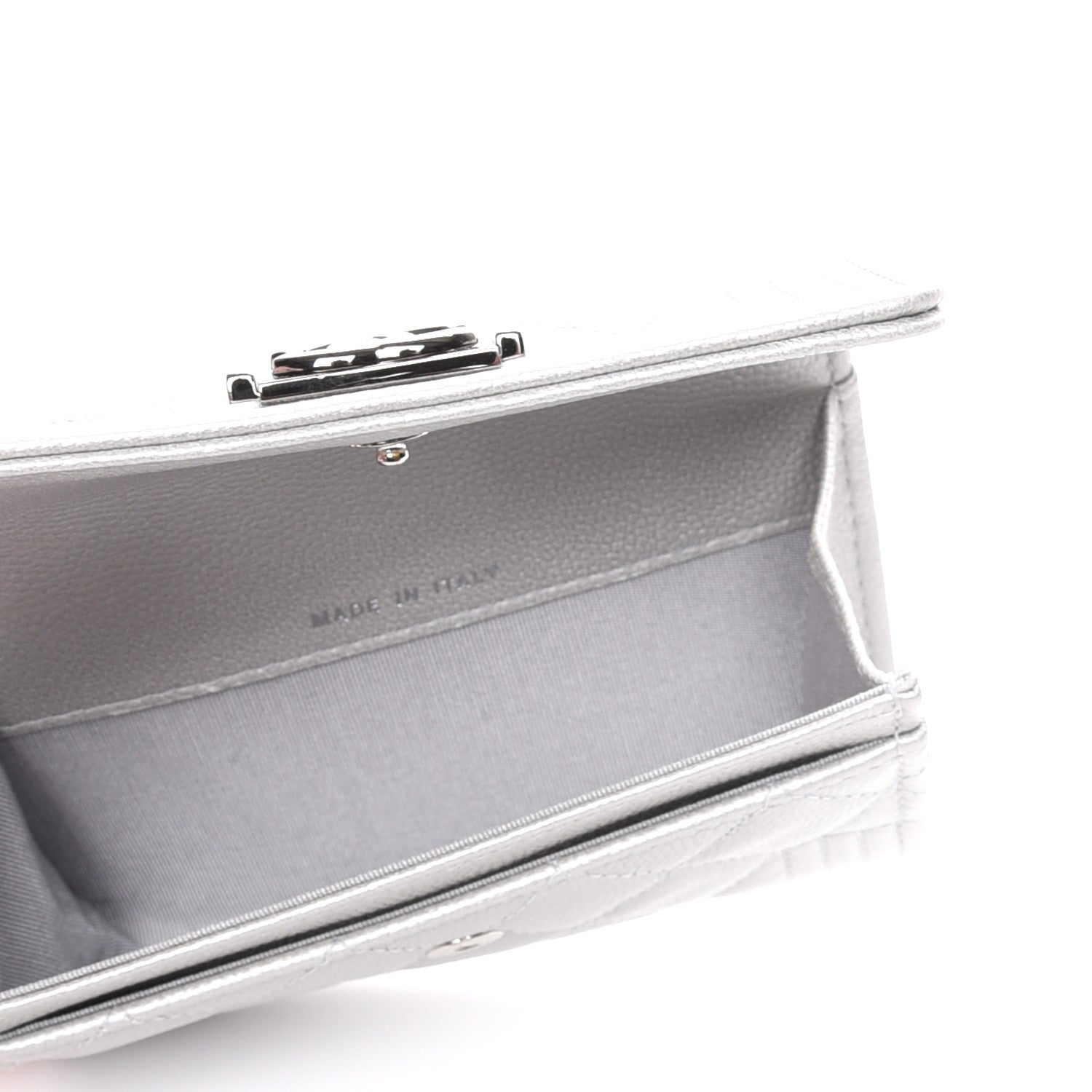 Chanel Metallic Caviar Quilted Boy Card Holder Wallet Silver 5 of 8
