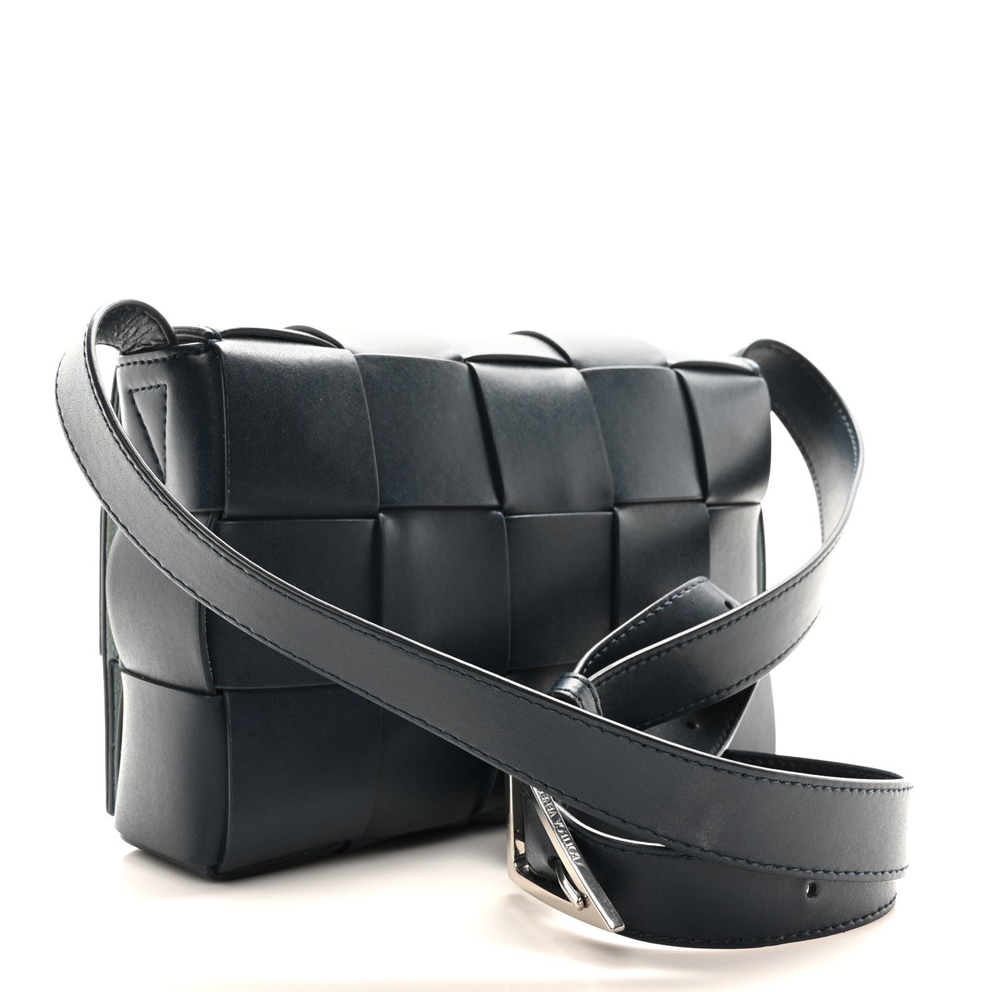 Lambskin Maxi Intreccio Small Cassette Crossbody Bag Ardoise Glacier