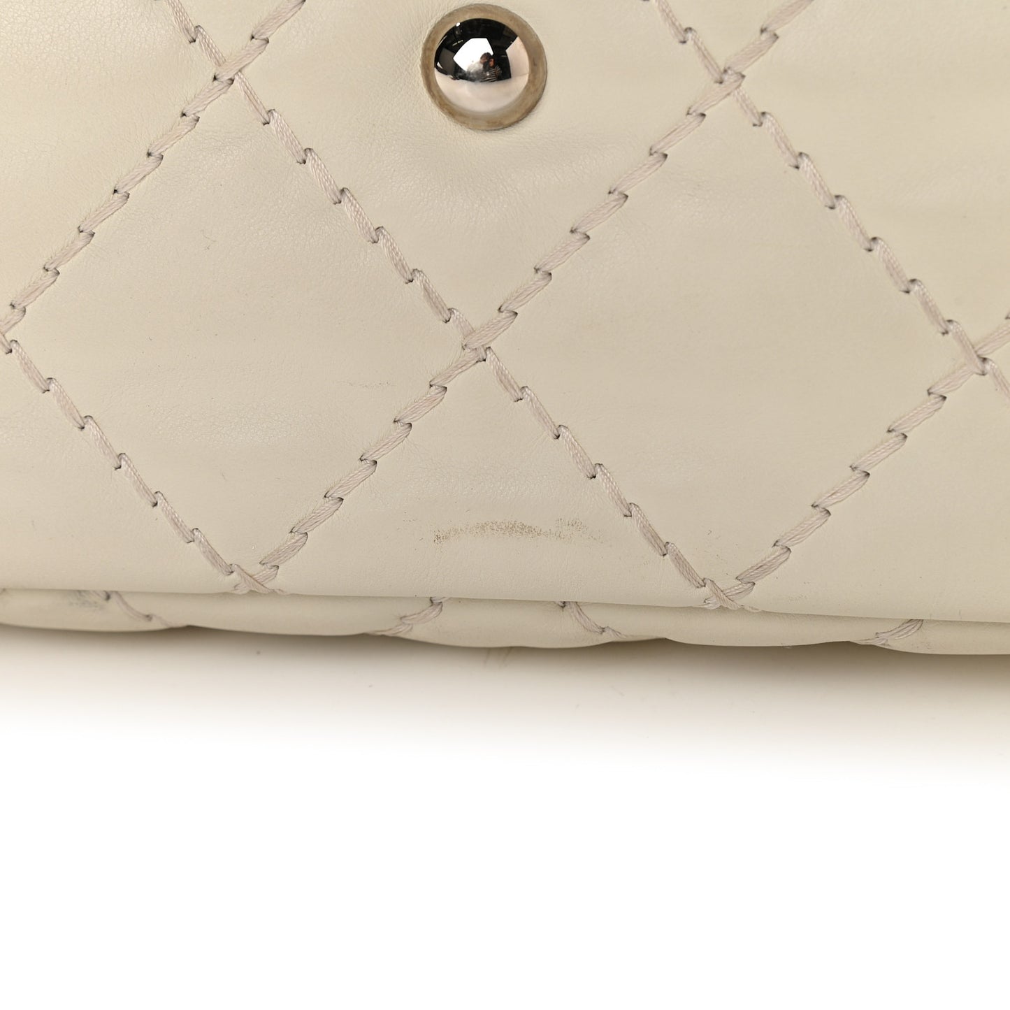 Calfskin Contrast Stitch Tote Beige