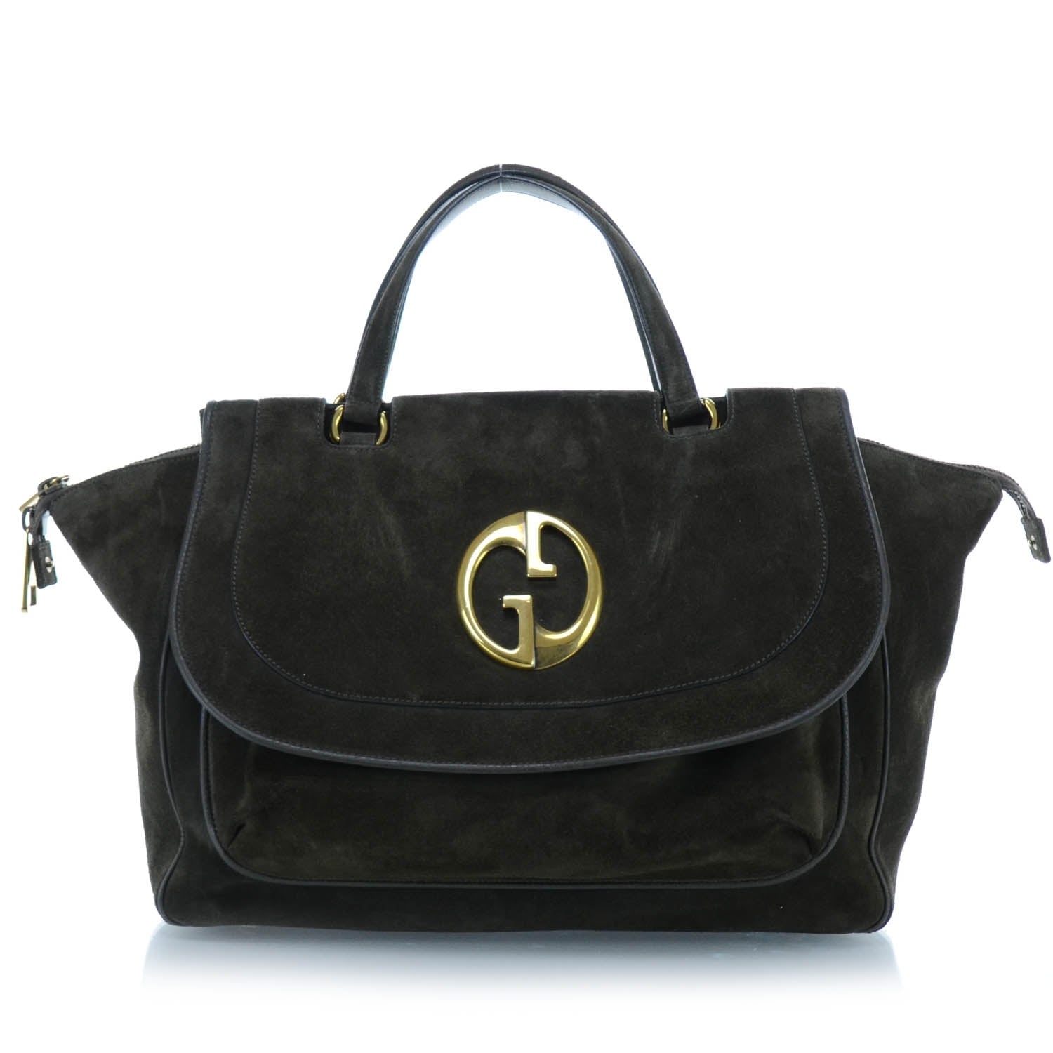 Gucci Suede Medium 1973 Top Handle Satchel Olive 1 of 13