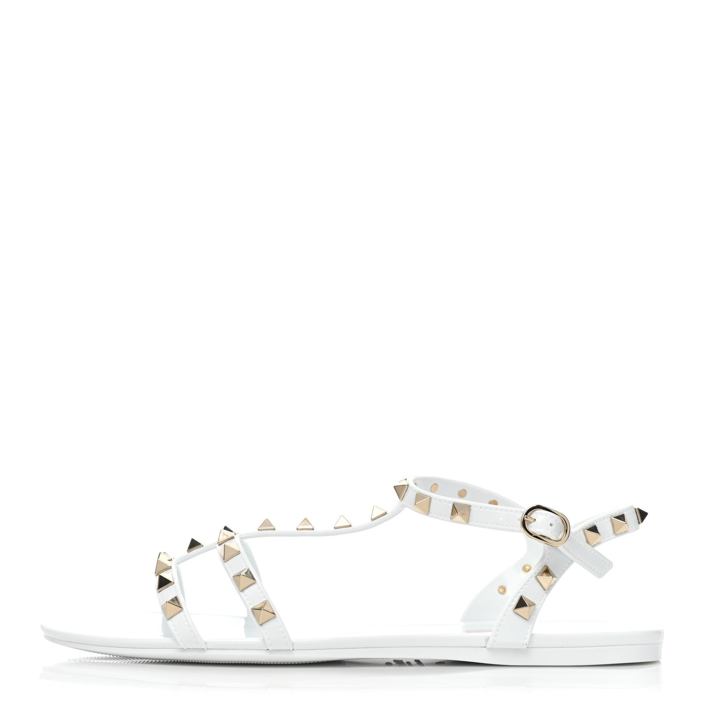 PVC Jelly Rockstud Caged Flat T-Strap Sandals 41 Optic White