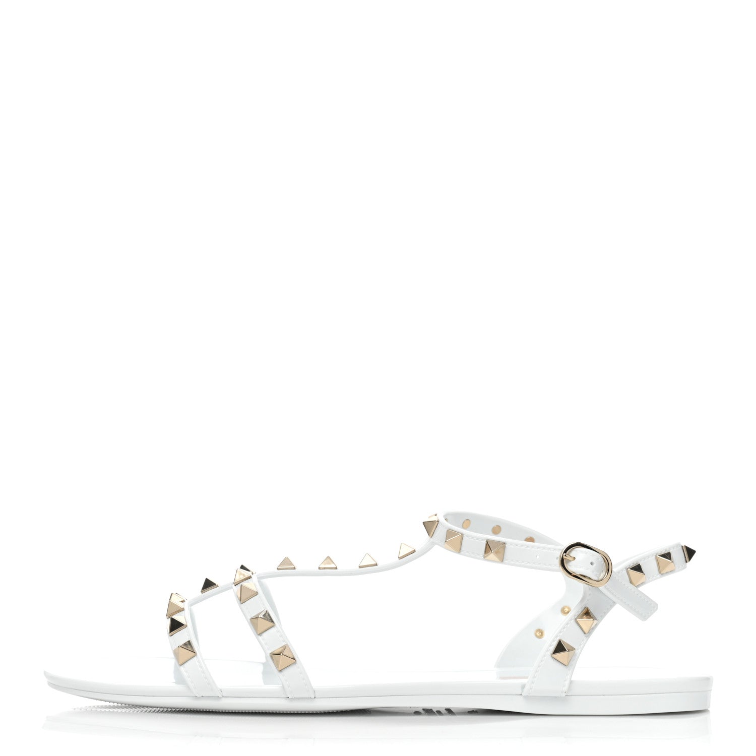 Valentino Garavani PVC Jelly Rockstud Caged Flat T-Strap Sandals 41 Optic White 1 of 9