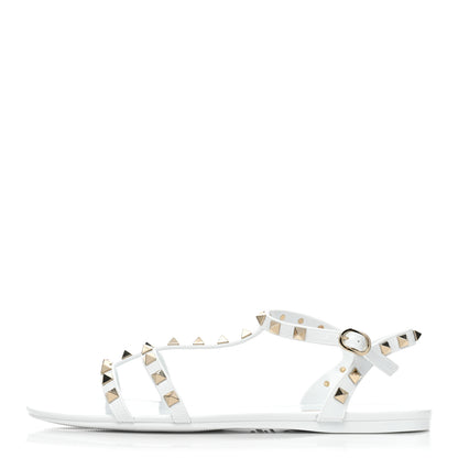 Valentino Garavani PVC Jelly Rockstud Caged Flat T-Strap Sandals 41 Optic White 1 of 9