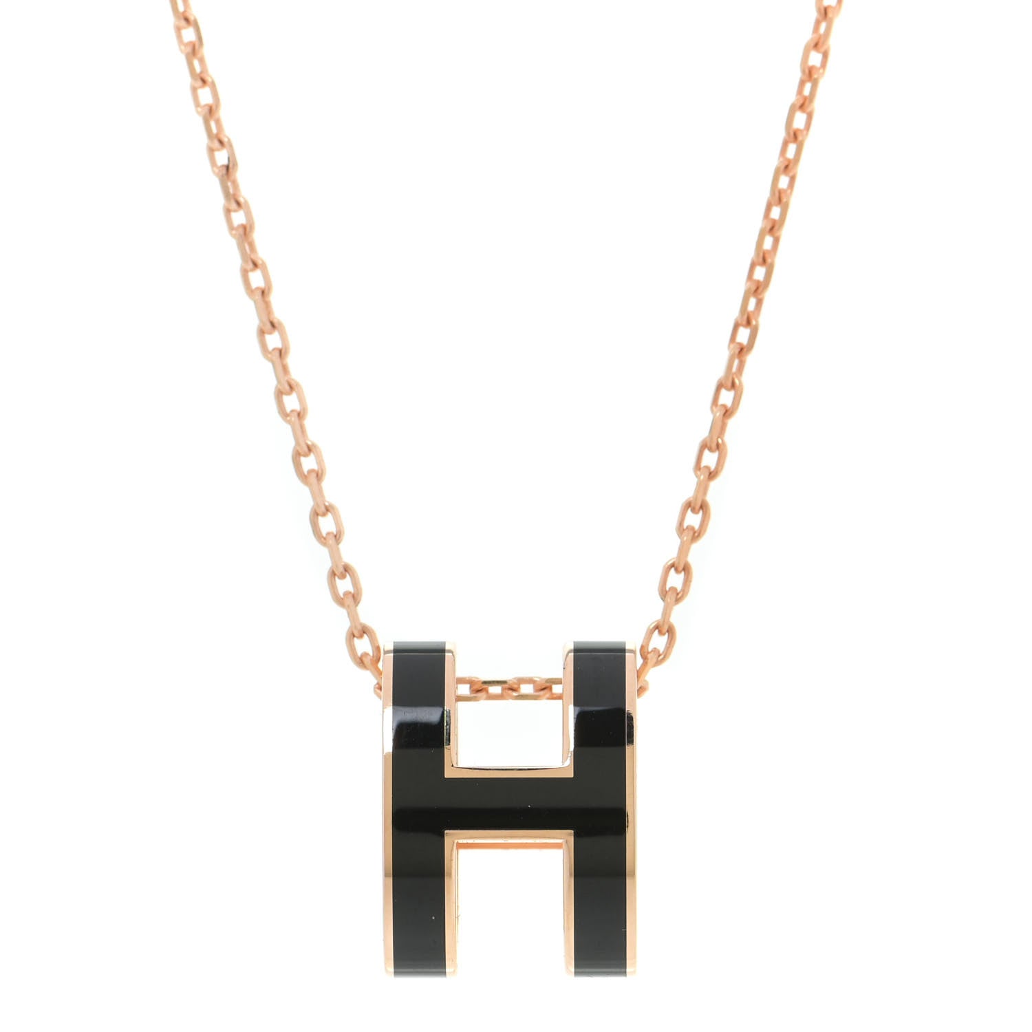 Hermes Lacquered Rose Gold Pop H Pendant Necklace Black 3 of 7