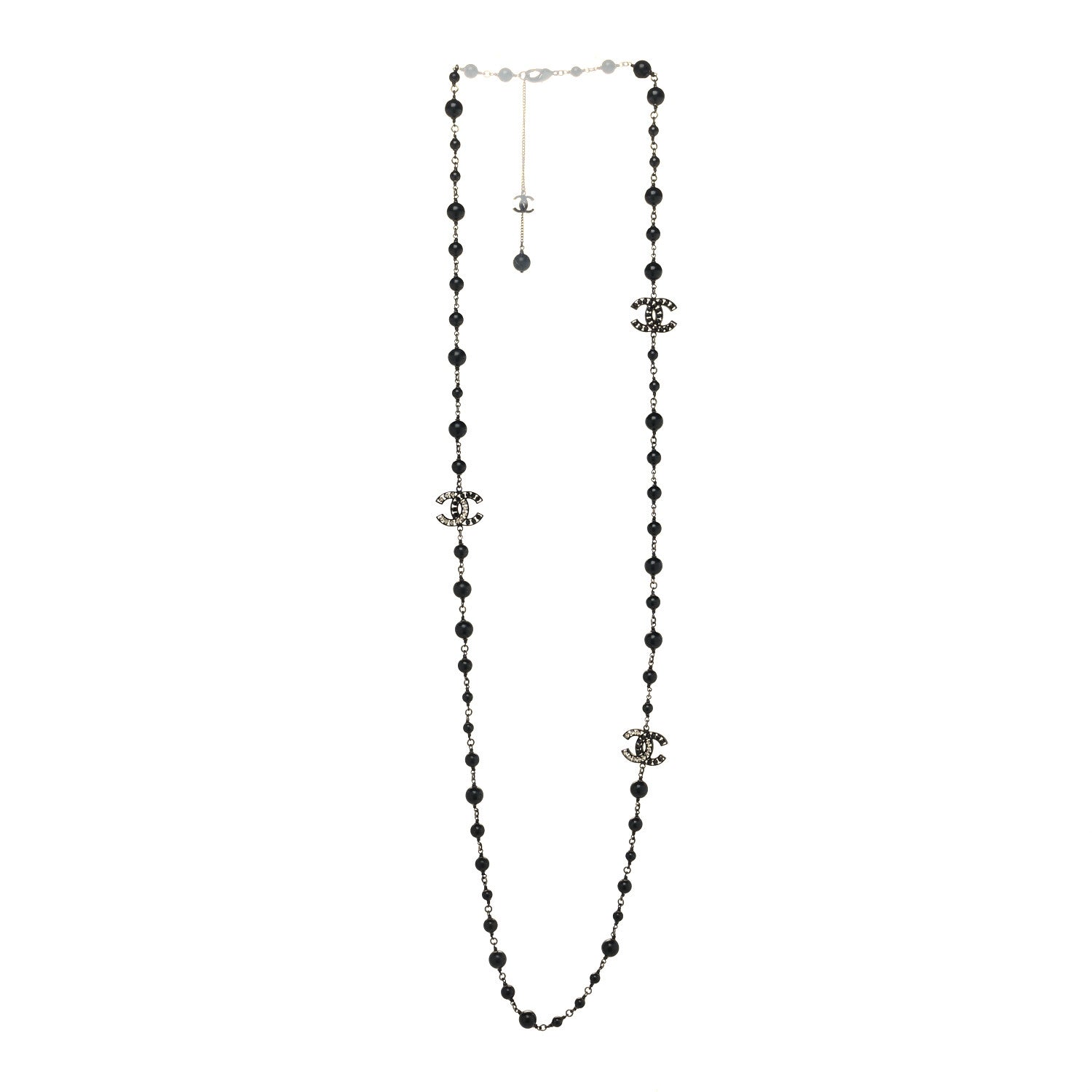 Chanel Pearl Beaded Crystal CC Long Necklace Black 3 of 5