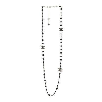 Chanel Pearl Beaded Crystal CC Long Necklace Black 3 of 5