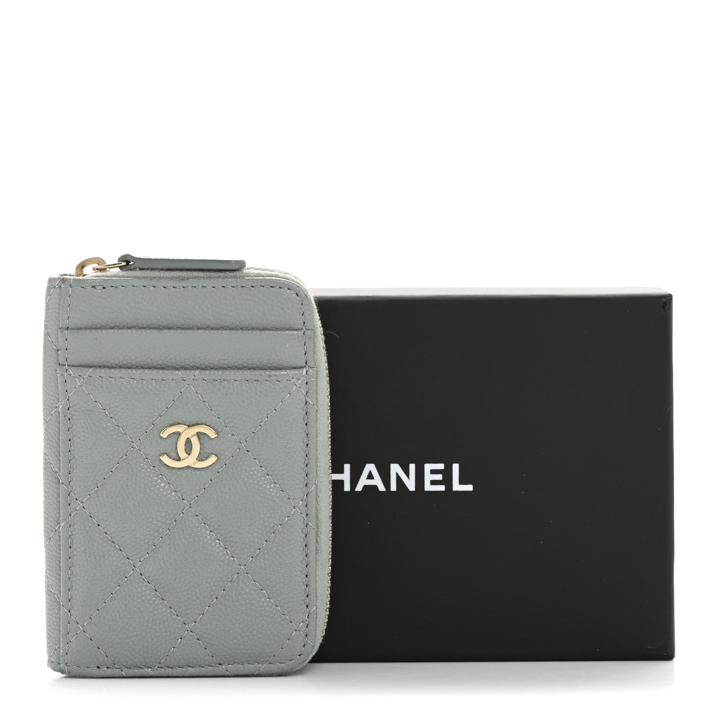 Caviar Quilted Zip Card Holder Grey
