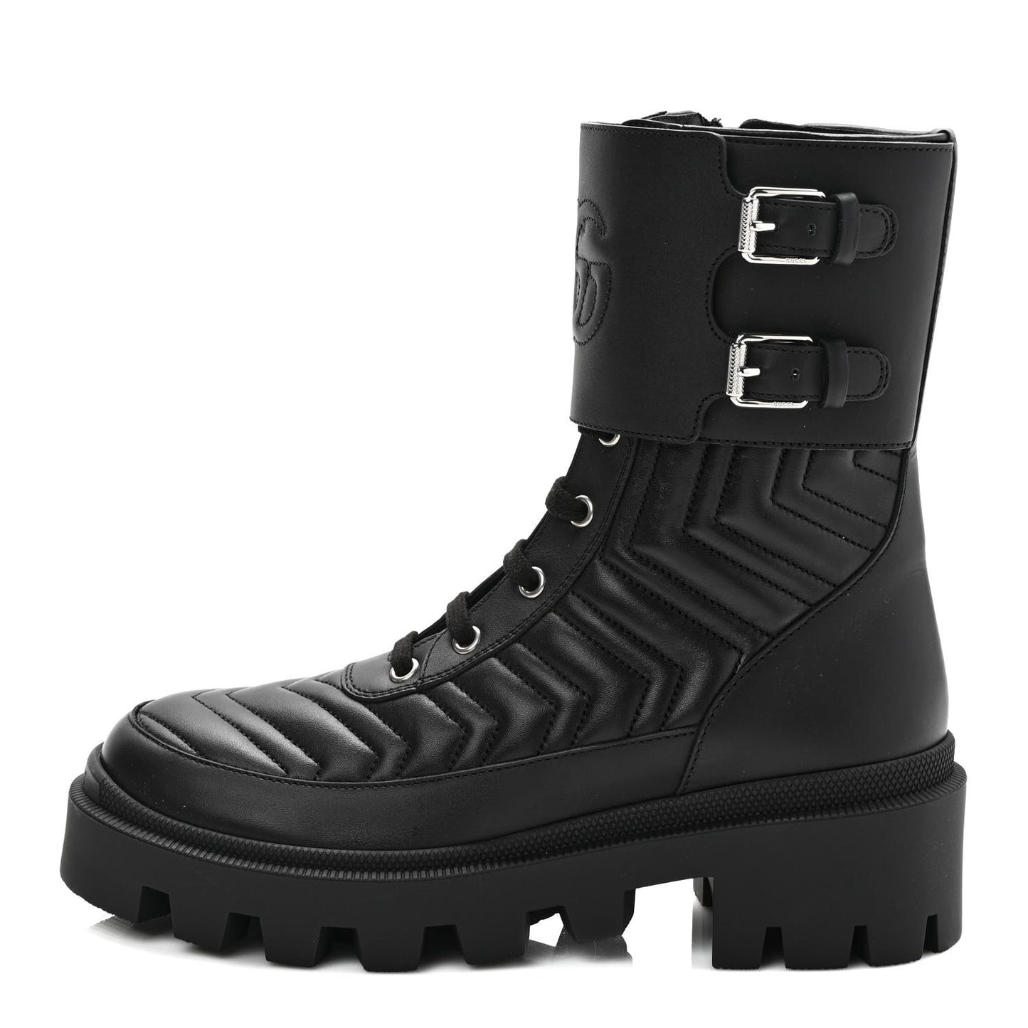 Nappa Frances GG Matelasse Platform Combat Boots 37 Black