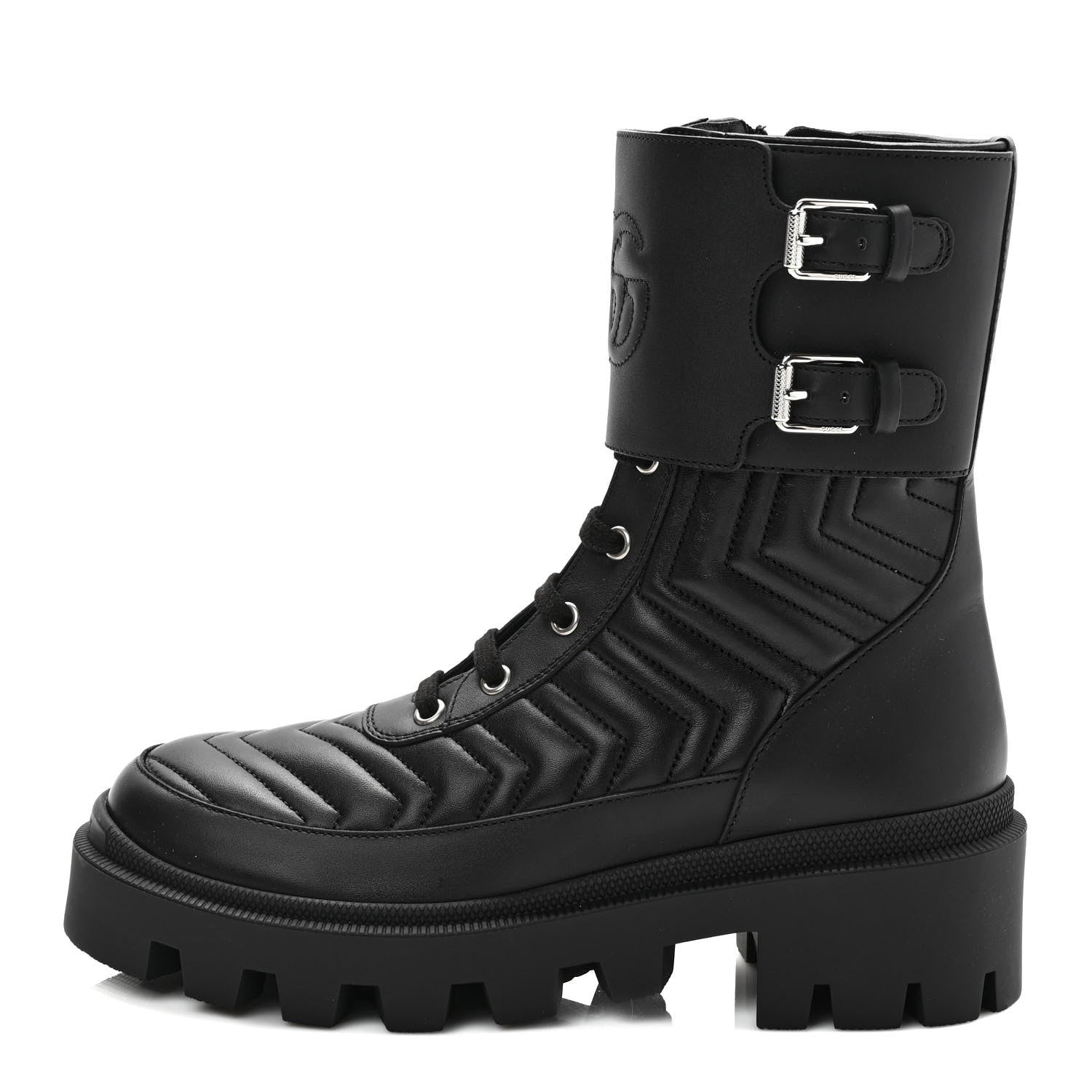 Gucci Nappa Frances GG Matelasse Platform Combat Boots 37 Black 1 of 8
