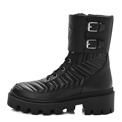 Gucci Nappa Frances GG Matelasse Platform Combat Boots 37 Black 1 of 8