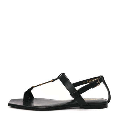 Saint Laurent Calfskin Cassandra Monogram Sandals 37.5 Black 1 of 10