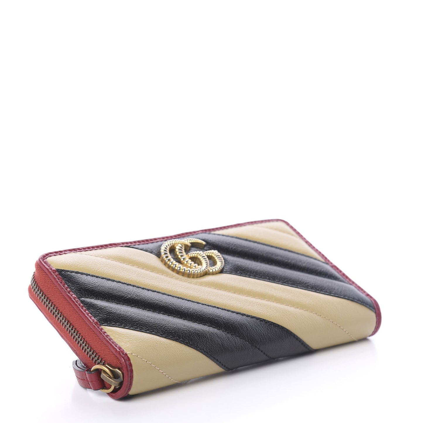 Azalea Calfskin Matelasse Diagonal Patchwork Torchon GG Marmont Zip Around Wallet Black Beige Romantic Cerise