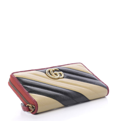 Gucci Azalea Calfskin Matelasse Diagonal Patchwork Torchon GG Marmont Zip Around Wallet Black Beige Romantic Cerise 4 of 7