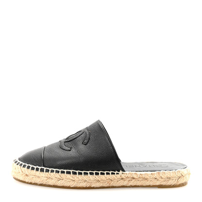 Chanel Goatskin Patent CC Espadrille Mules 37 Black 1 of 10