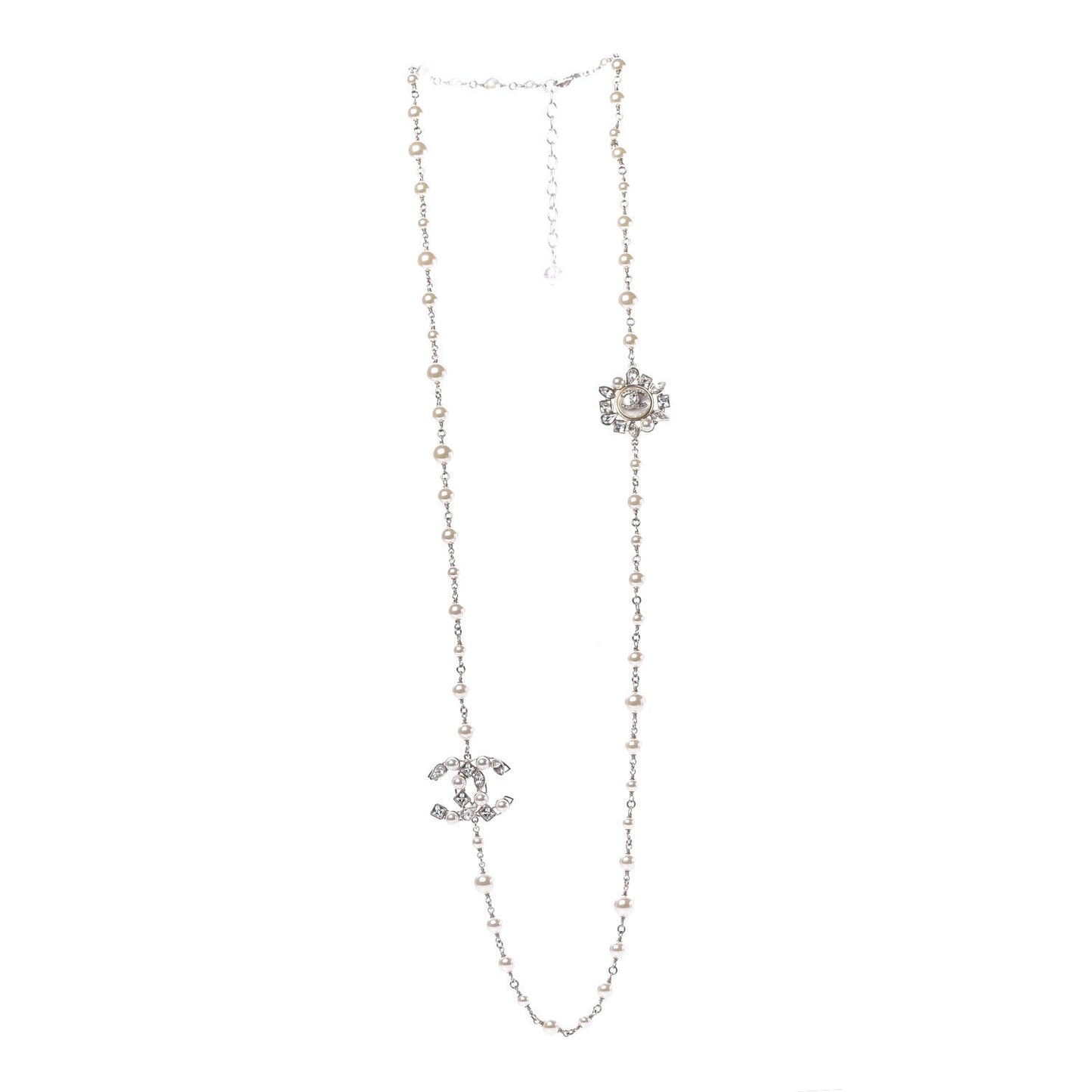 Pearl Crystal CC Snowfall Long Necklace Gold
