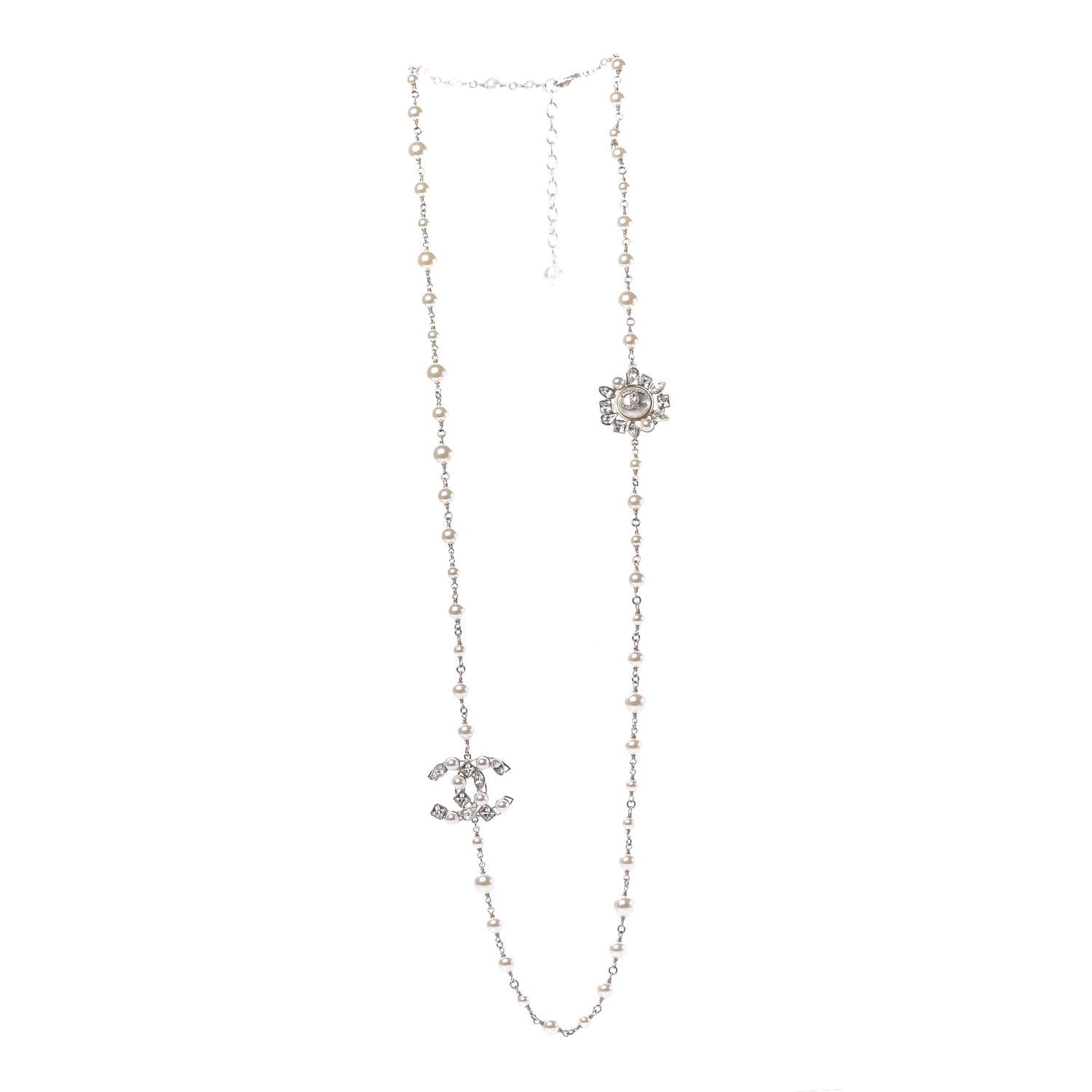 Chanel Pearl Crystal CC Snowfall Long Necklace Gold 3 of 7