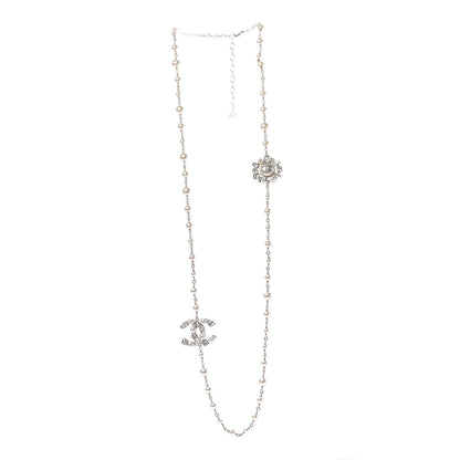 Chanel Pearl Crystal CC Snowfall Long Necklace Gold 3 of 7