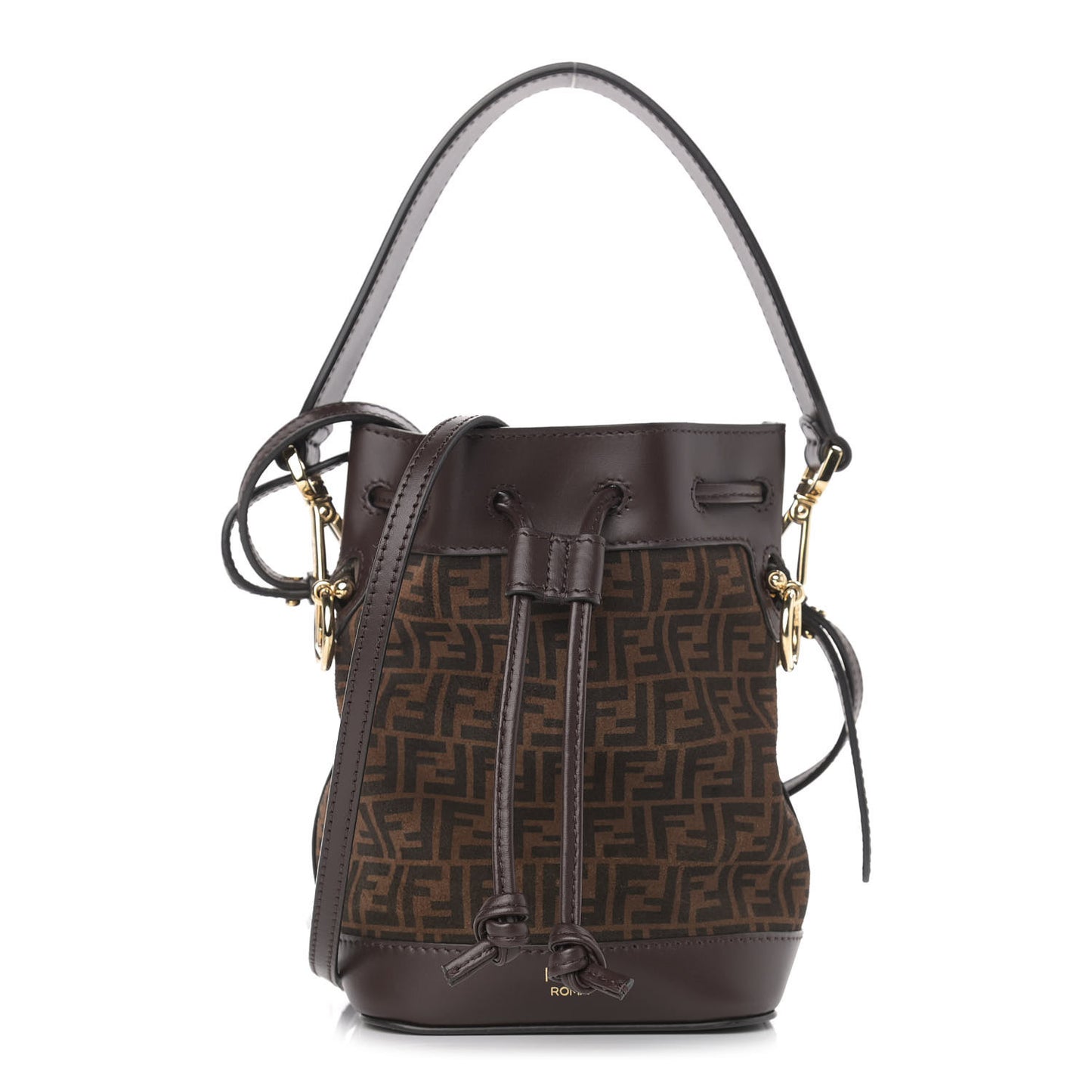Suede Vitello King F is Fendi Micro FF Mini Mon Tresor Bucket Bag Sigaro Marrone Ebano