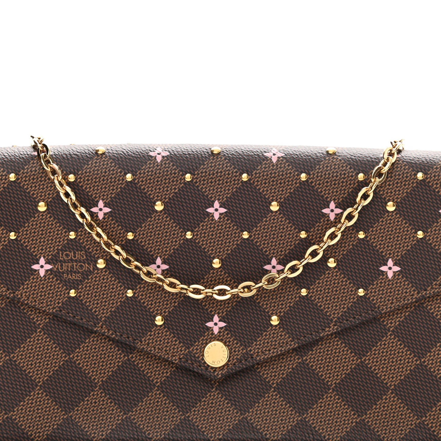 Damier Ebene Studded Pochette Felicie Chain Wallet