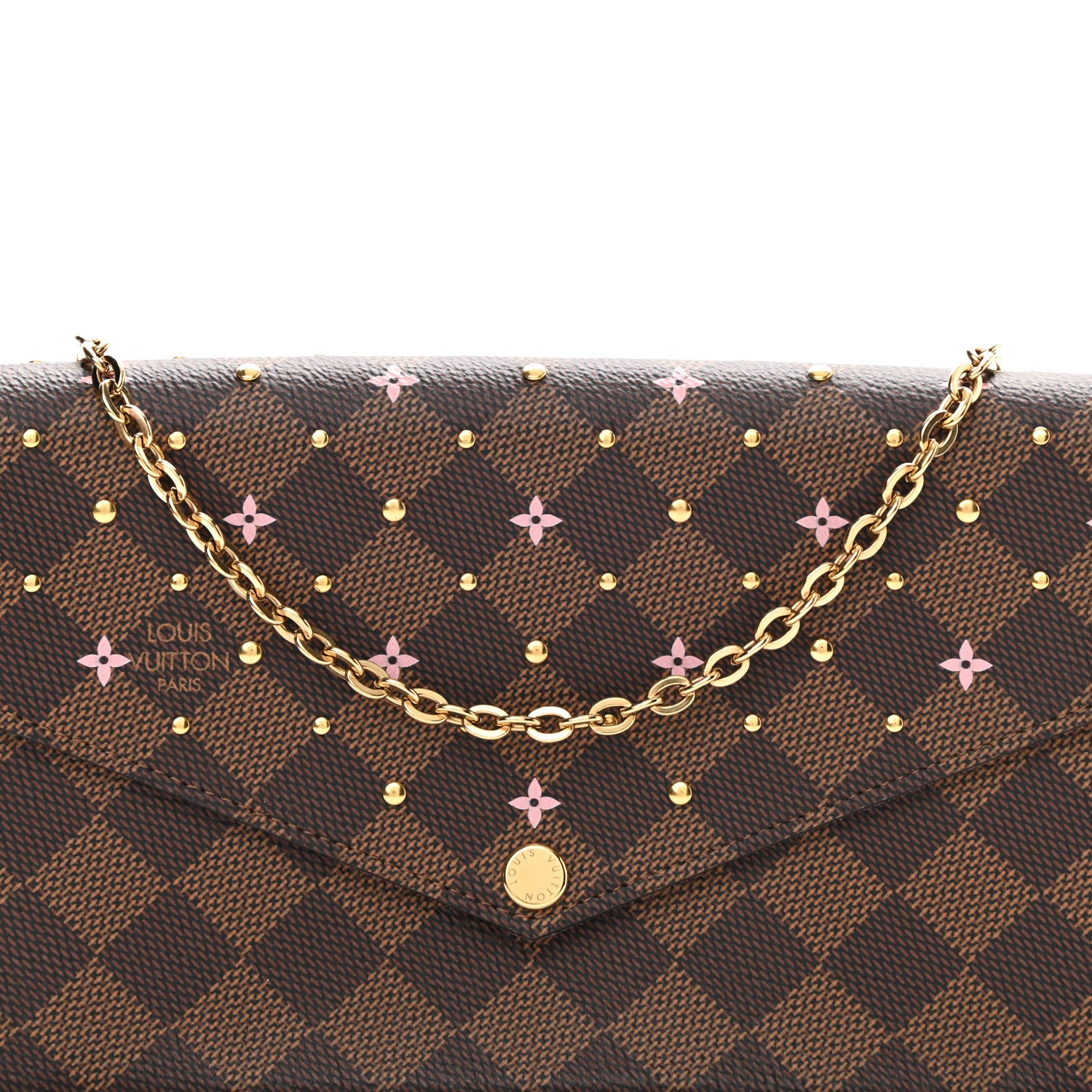 Louis Vuitton Damier Ebene Studded Pochette Felicie Chain Wallet 9 of 9