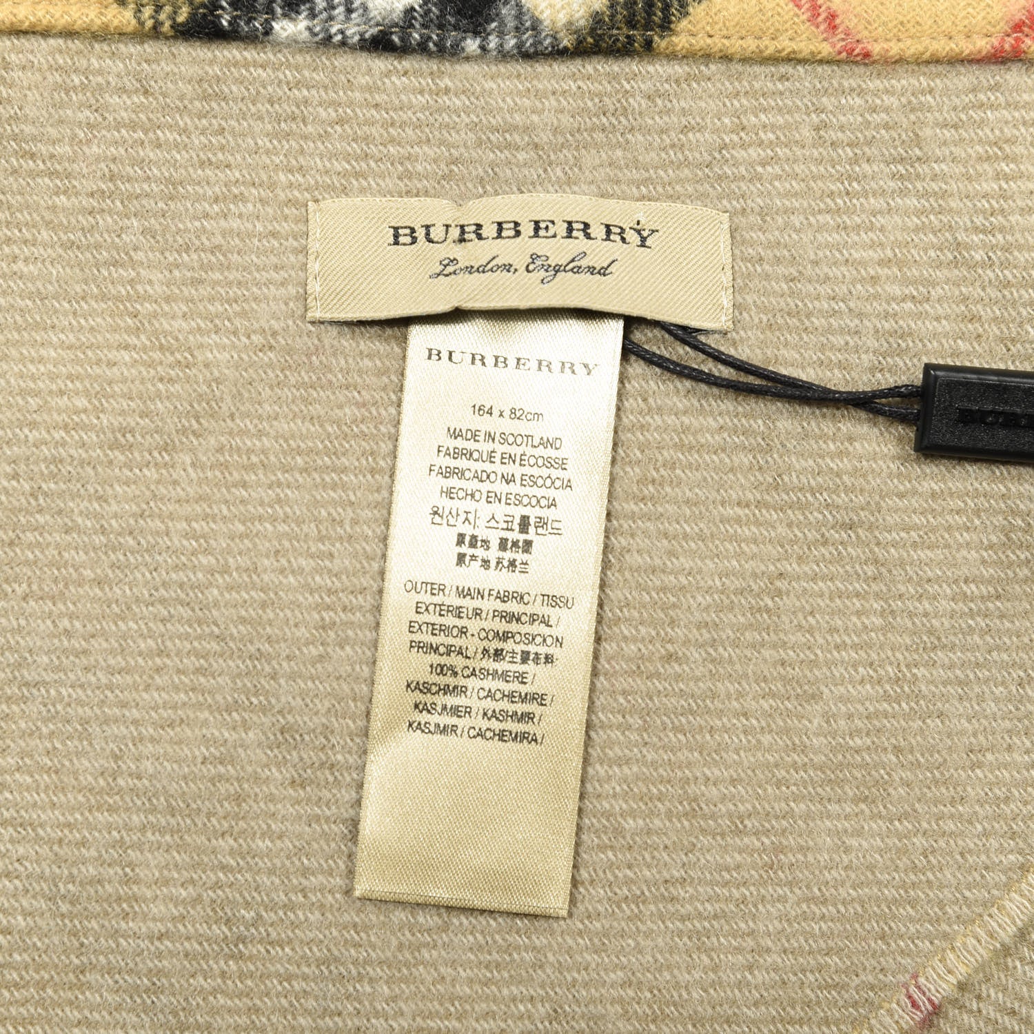 Burberry Cashmere Vintage Check Bandana Scarf Antique Yellow 2 of 2