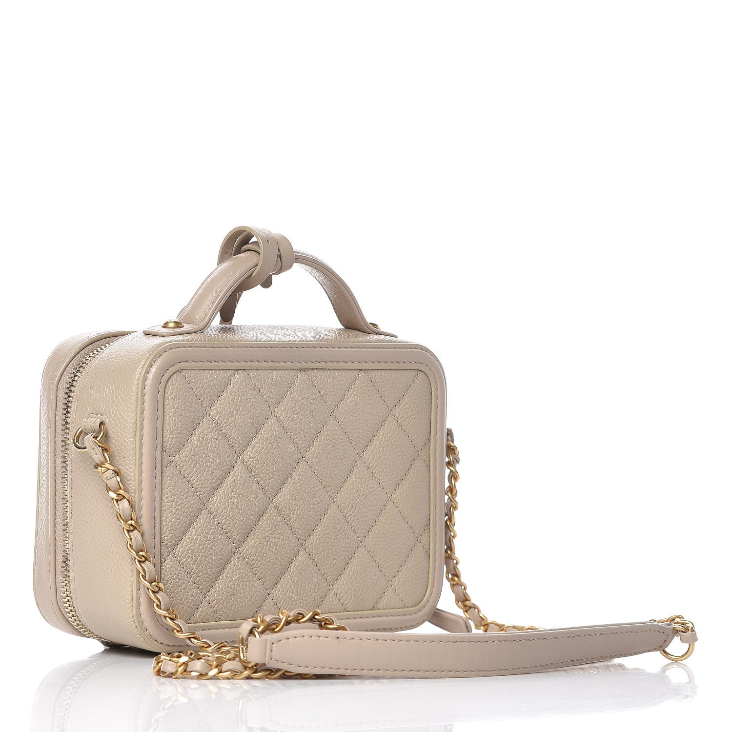 Chanel Caviar Quilted Small CC Filigree Vanity Case Light Beige 3 of 15