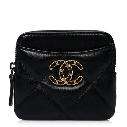 Chanel Lambskin Quilted Chanel 19 Zip Card Holder Wallet Black 1 of 8