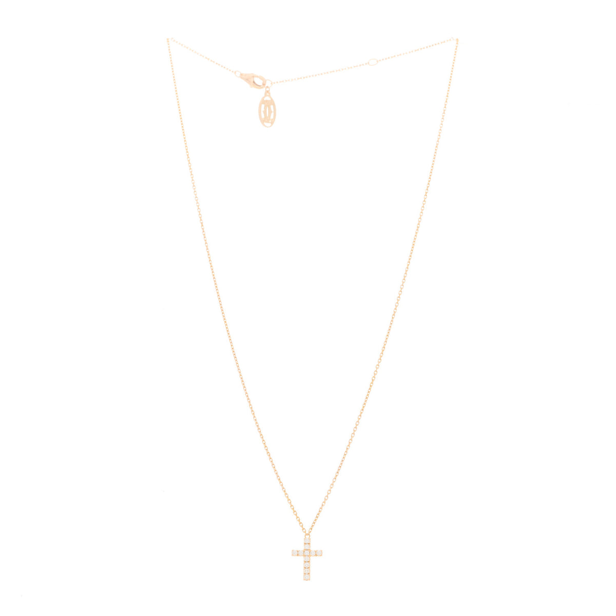 18K Pink Gold Diamond Symbols Cross Pendant Necklace