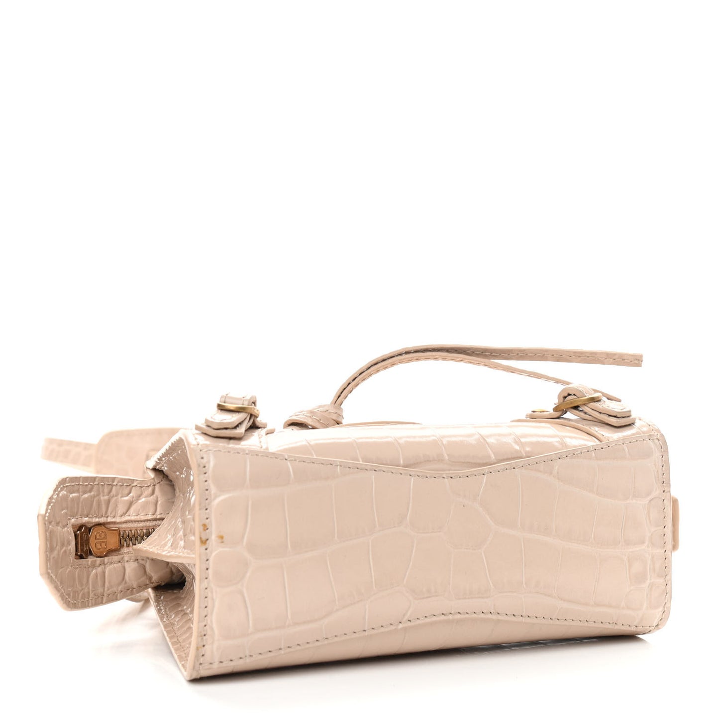 Shiny Supple Calfskin Crocodile Embossed Neo Classic Gold Hardware Nano City Crossbody Light Beige