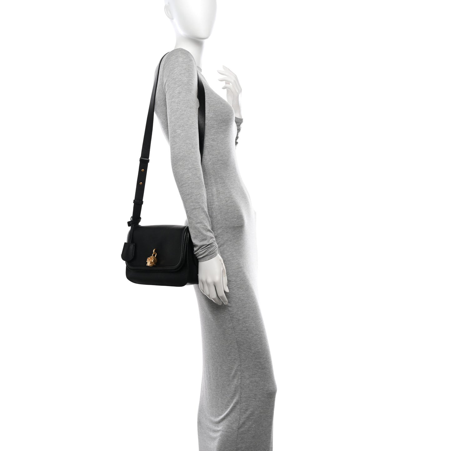 Grained Calfskin Padlock Crossbody Bag Black