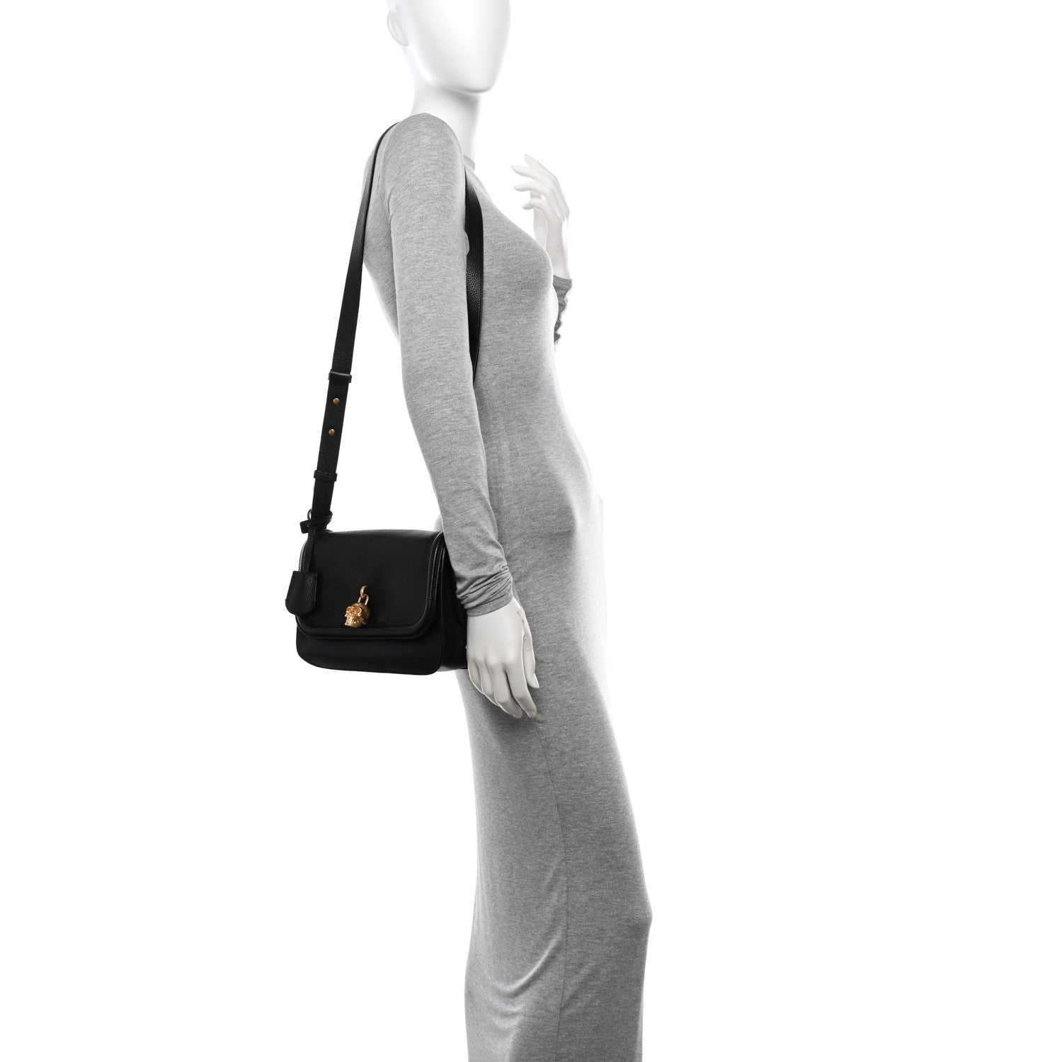 Alexander McQueen Grained Calfskin Padlock Crossbody Bag Black 3 of 10
