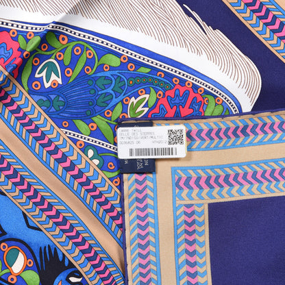 Hermes Silk Selle Des Steppes Scarf 90 Indigo Vert Multicolor 4 of 4