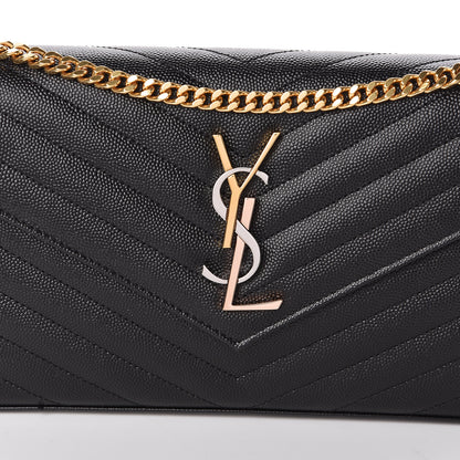 Saint Laurent Grain De Poudre Matelasse Chevron Monogram Chain Wallet Black 7 of 9