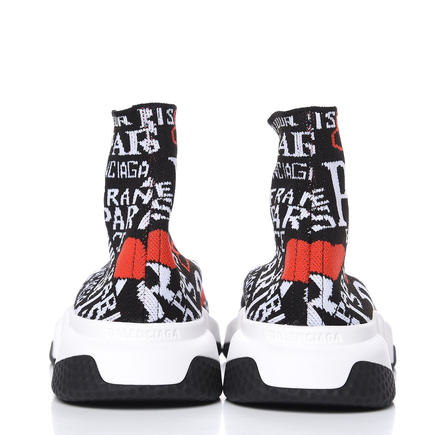 Neoprene Knit Bonjour Paris Womens Speed Sneakers 40 Black White Red