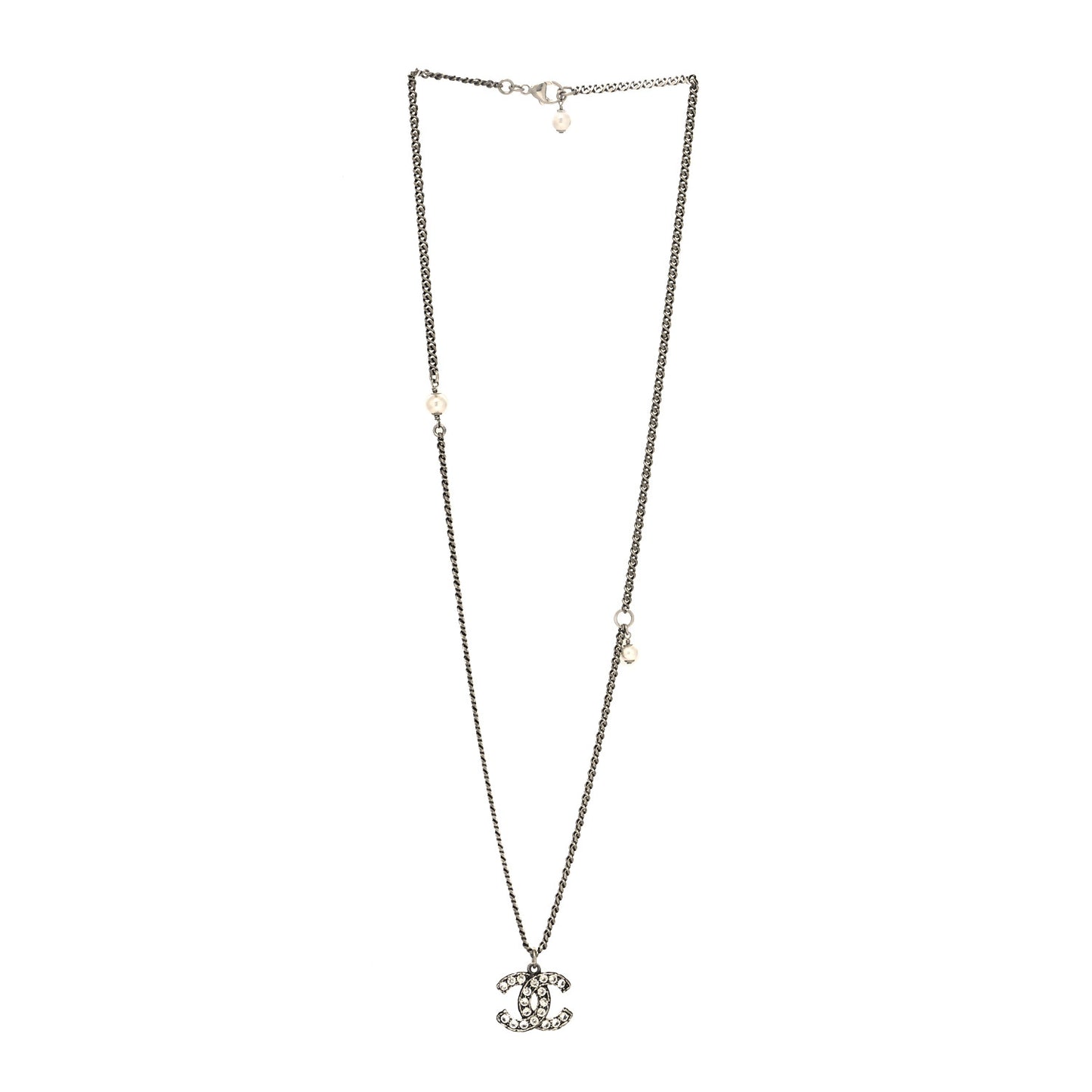 Ruthenium Crystal Pearl CC Pendant Necklace