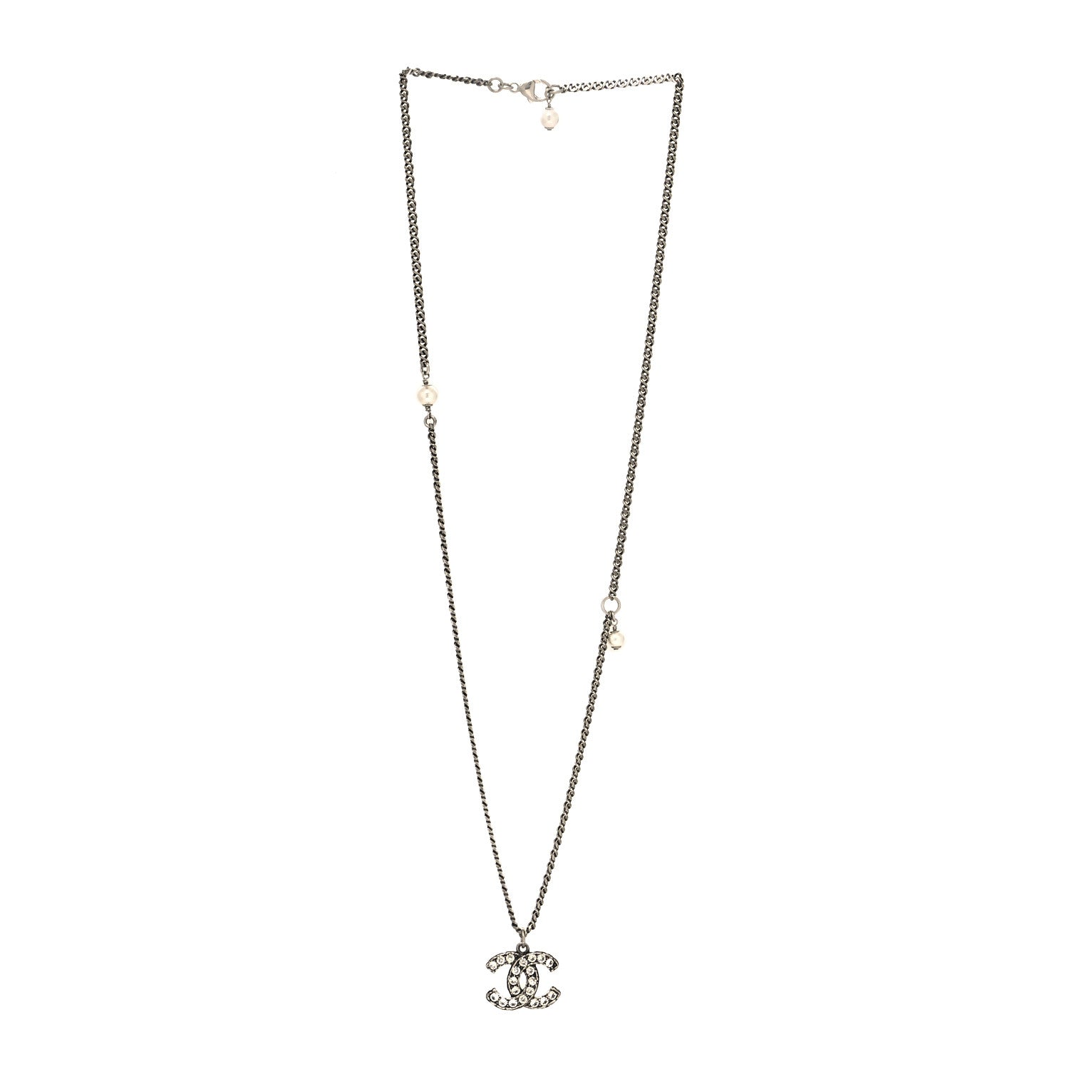 Chanel Ruthenium Crystal Pearl CC Pendant Necklace 3 of 5