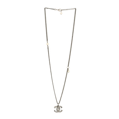 Chanel Ruthenium Crystal Pearl CC Pendant Necklace 3 of 5