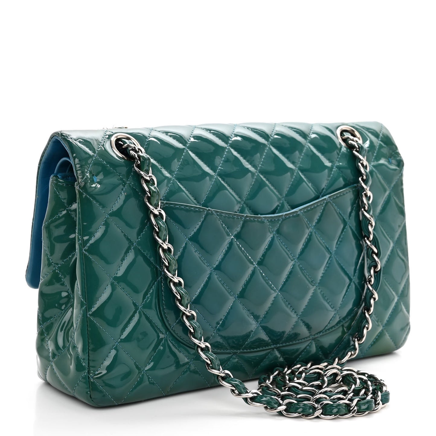 Patent Quilted Medium Double Flap Turquoise