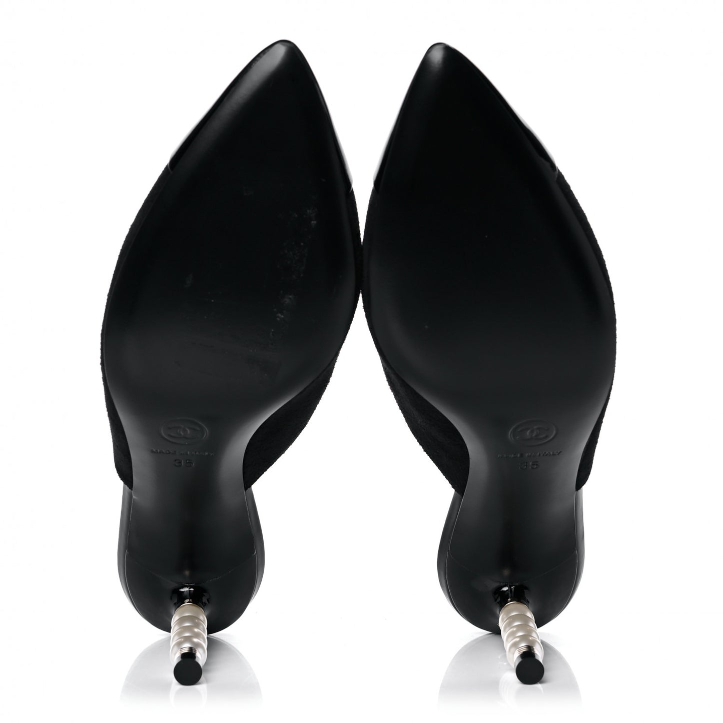 Suede Patent Calfskin Cap Toe Pearl Mule 35.5 Black