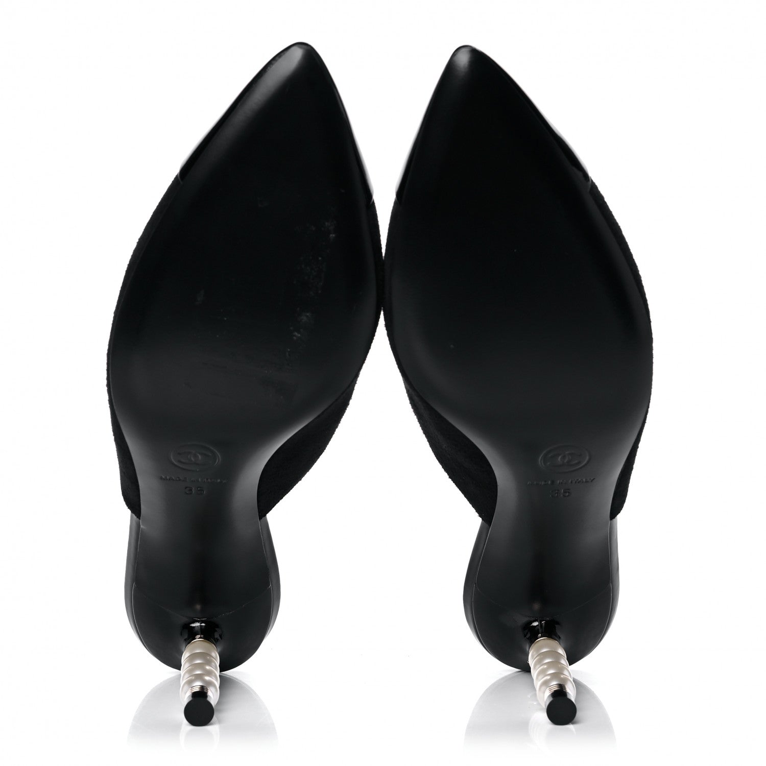 Chanel Suede Patent Calfskin Cap Toe Pearl Mule 35.5 Black 6 of 11