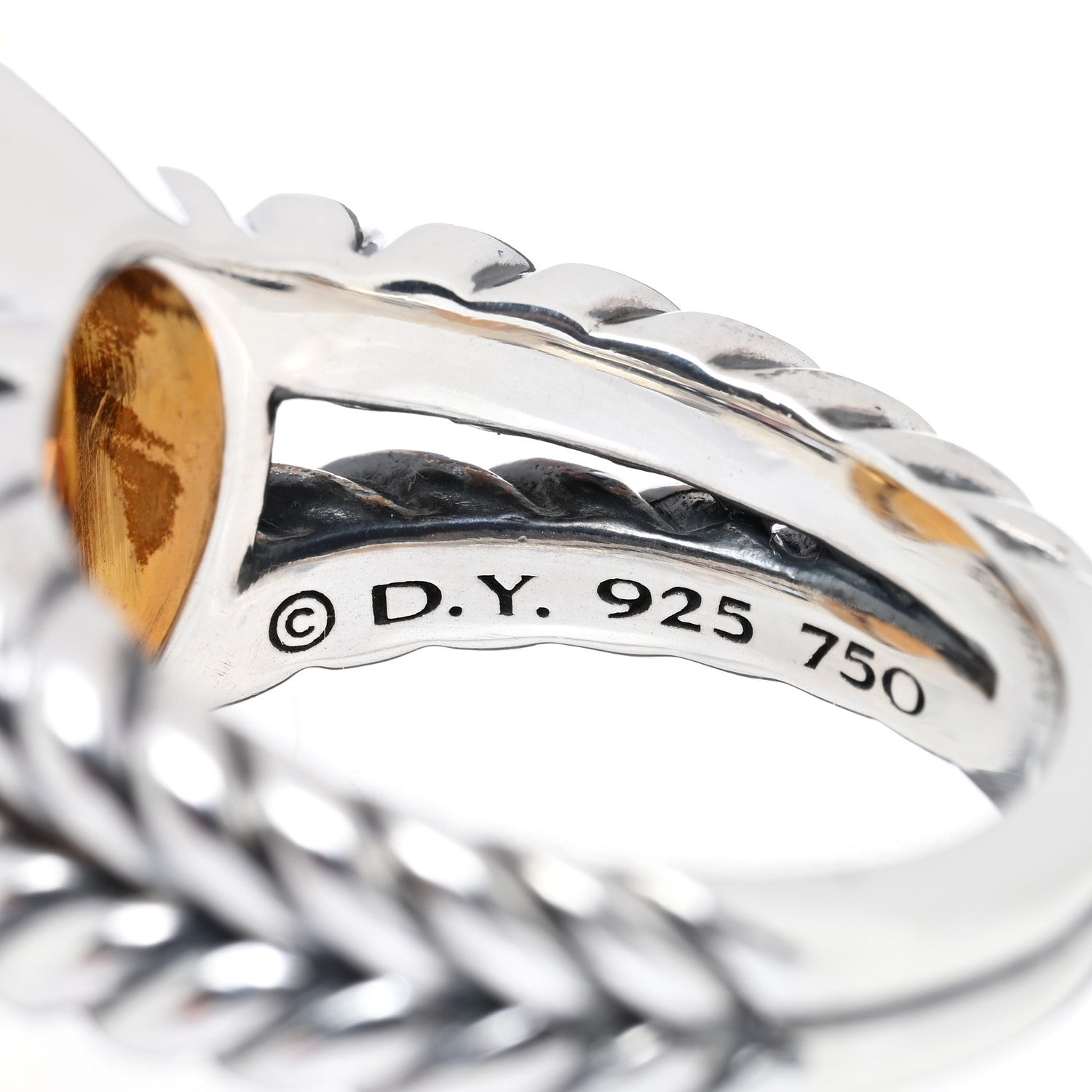 David Yurman Sterling Silver 18K Yellow Gold Citrine 14mm Noblesse Ring 54 7 4 of 5